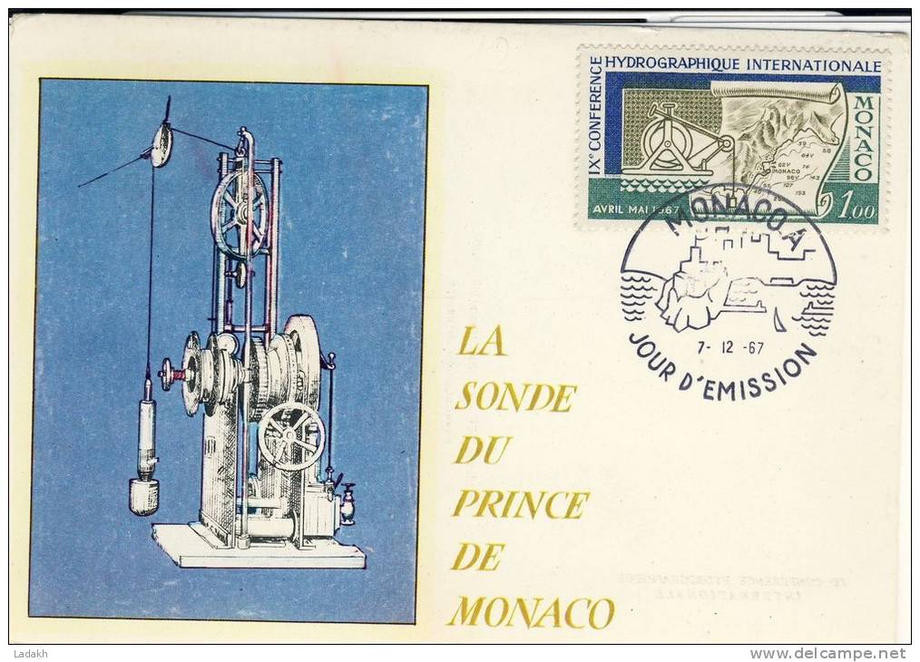 CARTE MAXIMUM  1967 MONACO SONDE DU PRINCE # CONFERENCE HYDROGRAPHIQUE # MESURE PROFONDEURS MER - Cartoline Maximum