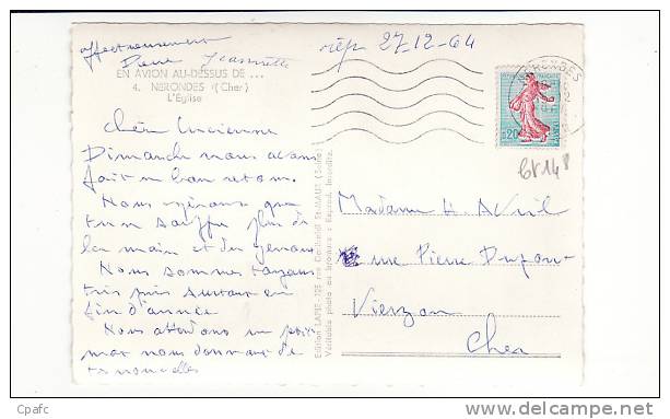 Carte 1955 EN AVION AU DESSUS DE NERONDES / L'EGLISE - Nérondes