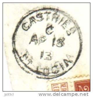 Curieux Affr. Avec Timbres 108, 109 Et 111 Du 22/3/1913 Sur Fragment + Cachet CASTRIES C ST LUCIA APRIL 1913 (Antilles) - 1912 Pellens