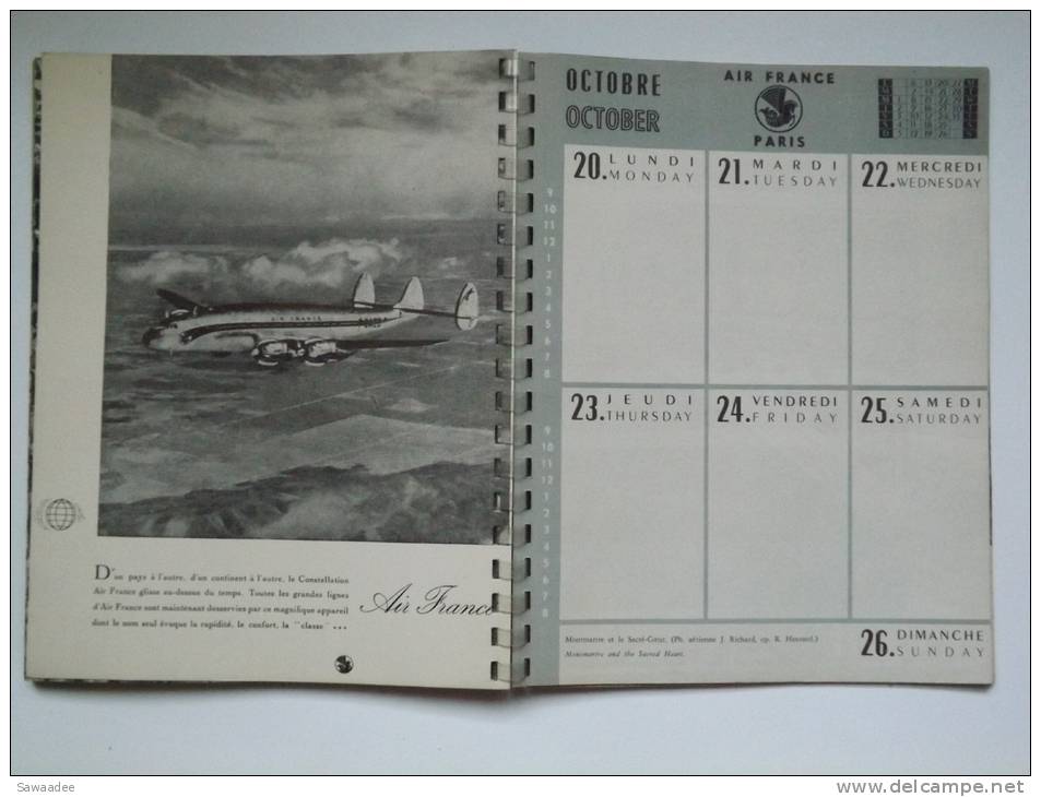 AGENDA - CALENDRIER - FRANCE - AIR FRANCE - 1952 - EDITIONS SUN PARIS - Autres & Non Classés