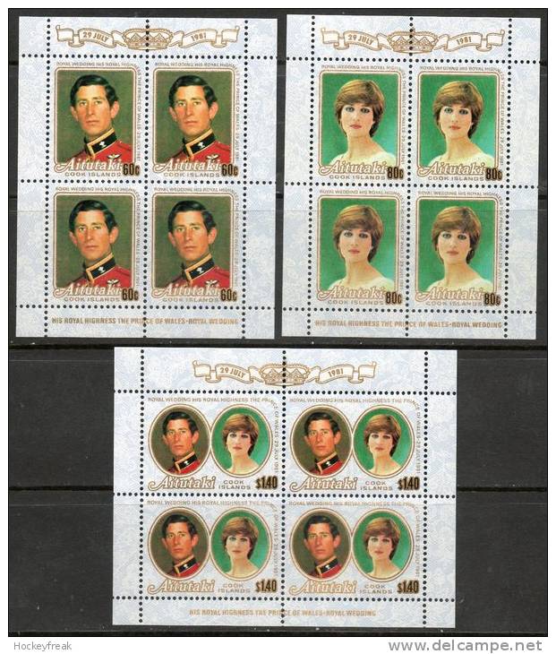 Aitutaki 1981 - Royal Wedding Sheetlets SG391-393 X 4 MNH Cat £5.20 SG2015 - Aitutaki