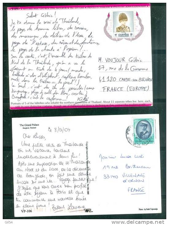 2 Scans , Lot De 2 Cartes Postales Affranchies Pour La France    Am55 - Thaïlande