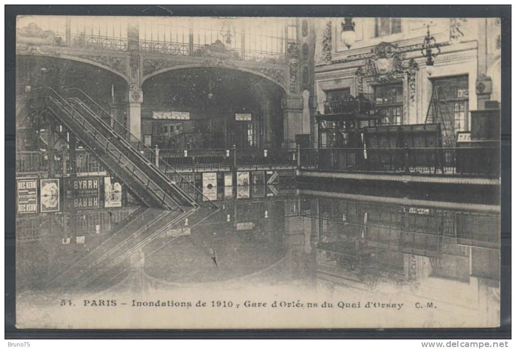 75 - PARIS 7 - Inondations De 1910 - Gare D'Orléans Du Quai D'Orsay - CM 54 - Stations, Underground