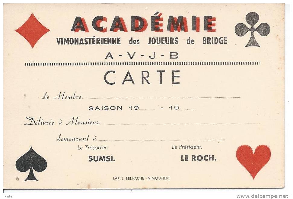 ACADEMIE - Vimonastérienne Des Joueurs De Bridges - Cartes à Jouer