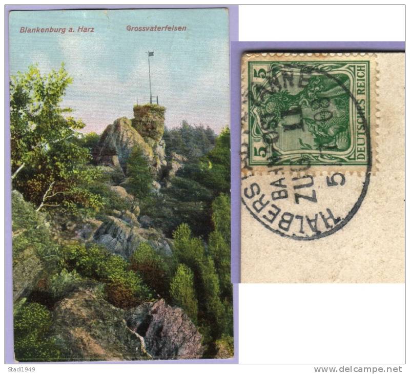 Vintage Card Blankenburg A Harz Grossvaterfelsen Bahnpost 1908 (437) - Blankenburg