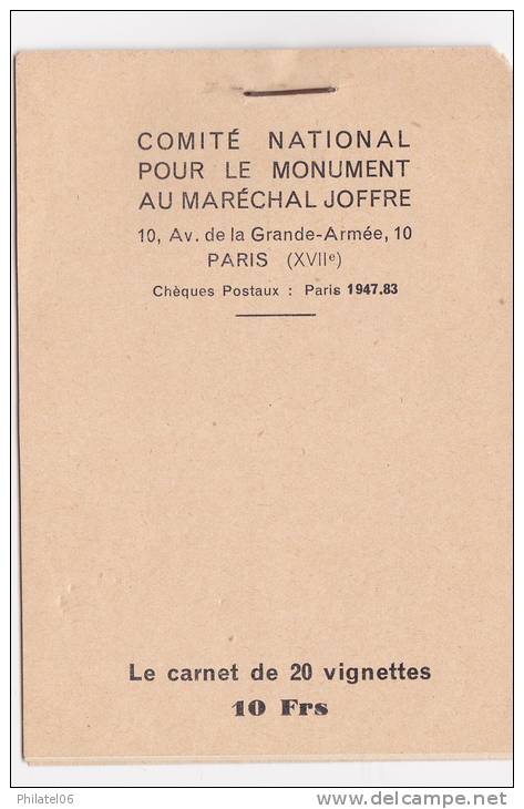 CARNET COMPLET MARECHAL JOFFRE 5 BLOCS DE 4 VIGNETTES DIFFERENTES COULEURS - WW1