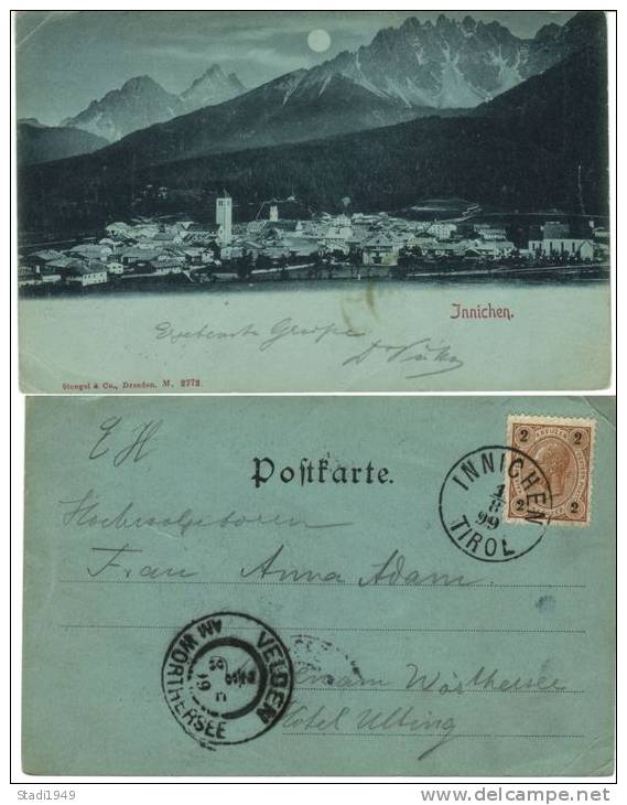 Vintage Card  Innichen Tirol Nach Velden Am Wörthersee Mondscheinkarte Um 1899 (442) - Other & Unclassified