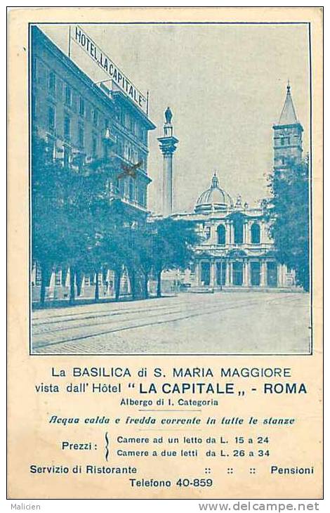 Italie -ref A600- Roma - Hotel De La Capitale   -carte Bon Etat - - Cafés, Hôtels & Restaurants