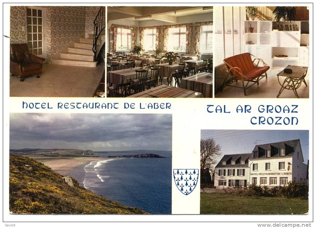 CROZON  - Hôtel Restaurant De L'Aber Et La Plage De L'Aber .    CPM - Crozon