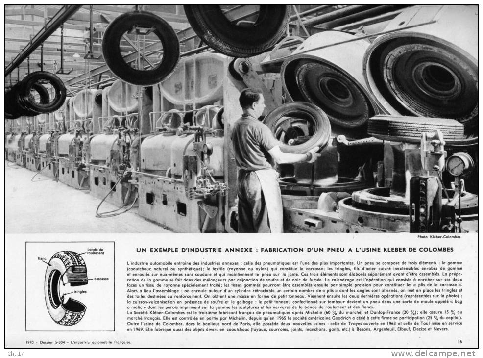 COLOMBES  1970/ METIER AUTOMOBILE SOCIETE  KLEBER DE COLOMBES FABRIQUE DE PNEU FORMAT 24X20CM EDITION 1970 - Métiers
