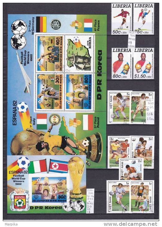 SOCCER world wide, 28 full sets or miniature sheets, over 103 stamps