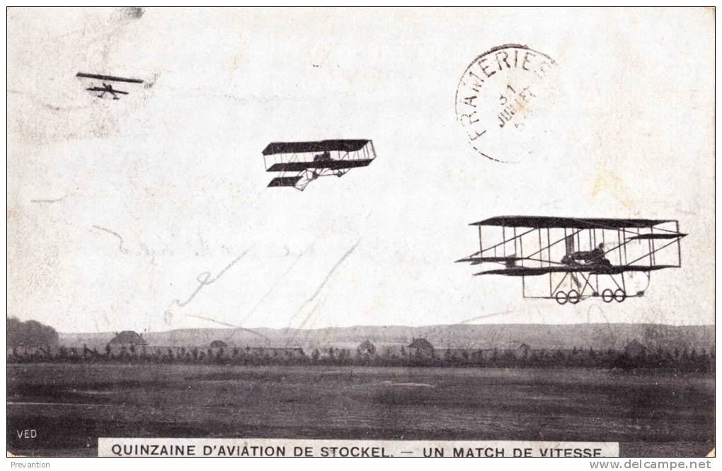 STOCKEL - Quinzaine D'aviation - Un Match De Vitesse -  Superbe Carte Très Animée Avec 3 Biplans - Feesten En Evenementen