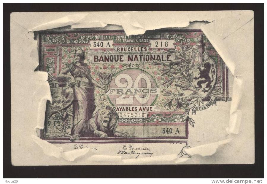 CARTOLINA DEL 1904 CON BANCONOTA DA  20 FRANCS - BELGIE BELGIQUE (CW6) - Munten (afbeeldingen)