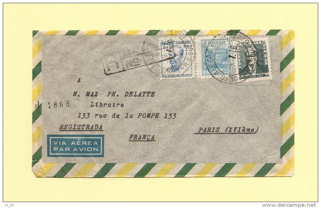 Bresil - Par Avion Destination France - 1956 - Recommande - Storia Postale