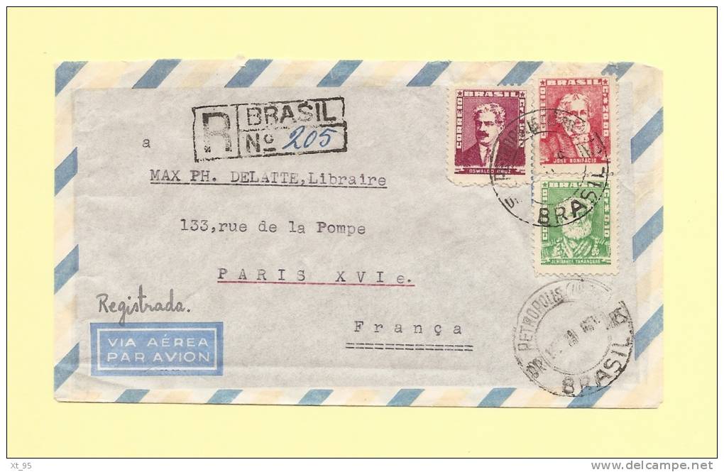 Bresil - Par Avion Destination France - 1960 - Recommande - Storia Postale