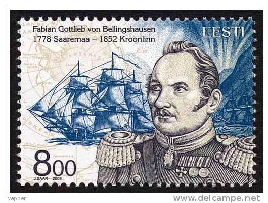 Estonia 2003 MNH Stamp Bellingshausen (discoverer Of The Antarctic), 225th Anniversary Of Birth  Mi 469 - Explorateurs & Célébrités Polaires