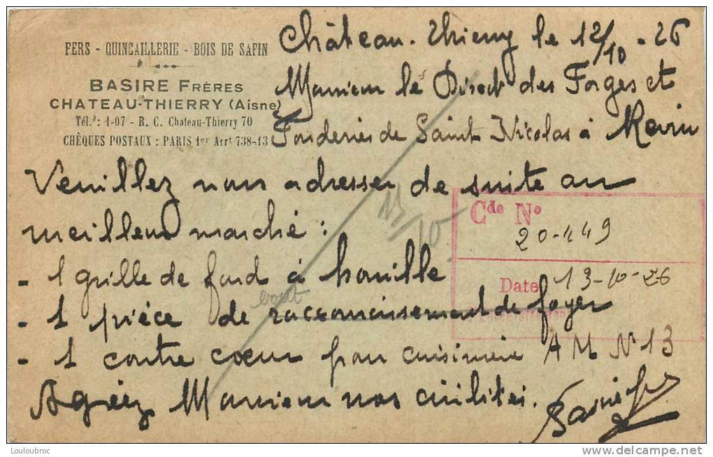 08 CARTE CORRESPONDANCE ENVOYEE AUX FORGES ET FONDERIES DE SAINT NICOLAS PRES REVIN - Revin