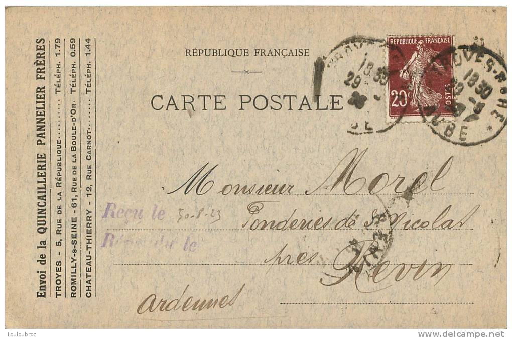 08 CARTE CORRESPONDANCE ENVOYEE AUX FORGES ET FONDERIES DE SAINT NICOLAS PRES REVIN - Revin