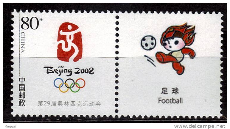 CHINE     1 Valeur + 1 Vignette  * *  Jo 2008  Football Fussball Soccer - Ungebraucht