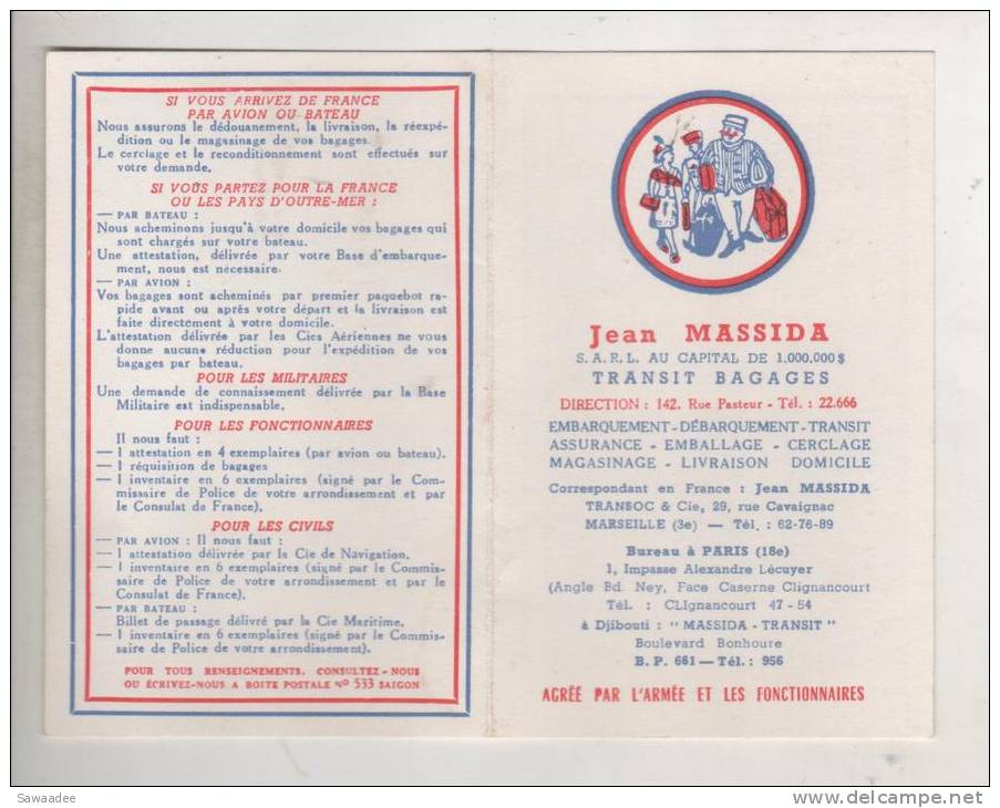 CALENDRIER - ANNEE 1968 - JEAN MASSIDA - TRANSIT BAGAGES - Petit Format : 1961-70
