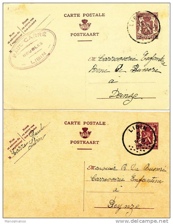 375/20 - 4 X Entier Petit Sceau LIBIN 1947/1951- 2 X Cachet Privé Meubles Paul Carré - Cartes Postales 1934-1951