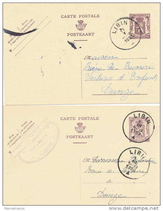 375/20 - 4 X Entier Petit Sceau LIBIN 1947/1951- 2 X Cachet Privé Meubles Paul Carré - Cartes Postales 1934-1951