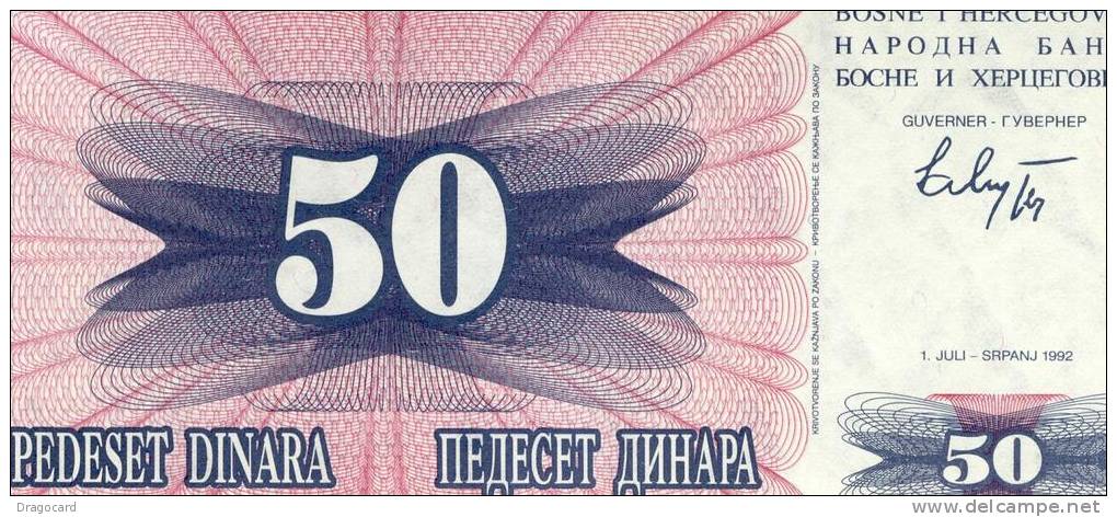 Billet De Banque Neuf - 50 Dinara - 1992 -  - Narodna Banka Bosne   Hercegovine   UNC  C8P3 - Bosnie-Herzegovine