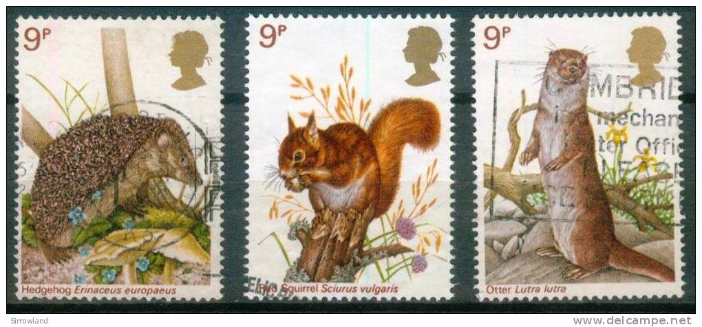 Großbritannien  1977  Einheimische Wildtiere  (3 Gest. (used))  Mi: 745, 746, 748 (0,90 EUR) - Oblitérés