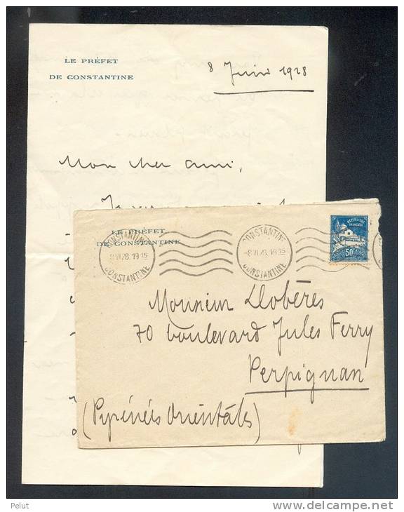 Enveloppe + Lettre 1928 "le Préfet De Constantine" Algérie - Covers & Documents