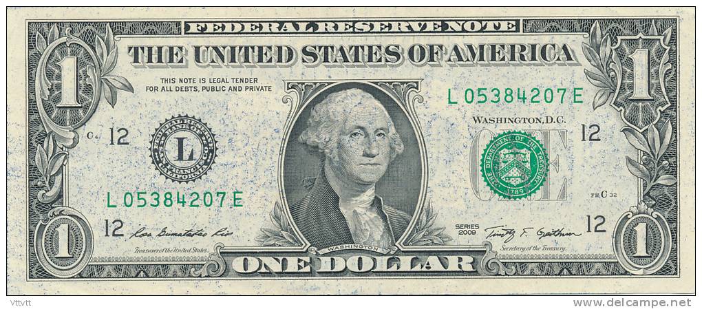 The United States Of America, One Dollar, Series 2009 L., Original, Banknote, Geldschein - Federal Reserve Notes (1928-...)