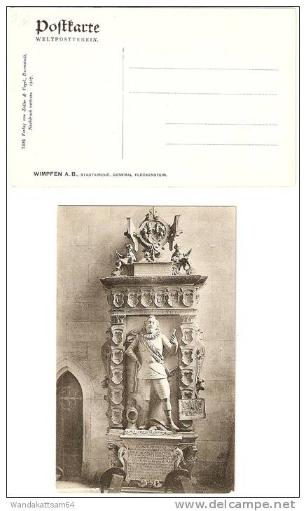 AK 7294 WIMPFEN A. B., Stadtkirche, Denkmal Fleckenstein. Verlag Von Zedler & Vogel, Darmstadt. Nachdruck Verboten. 1907 - Bad Wimpfen