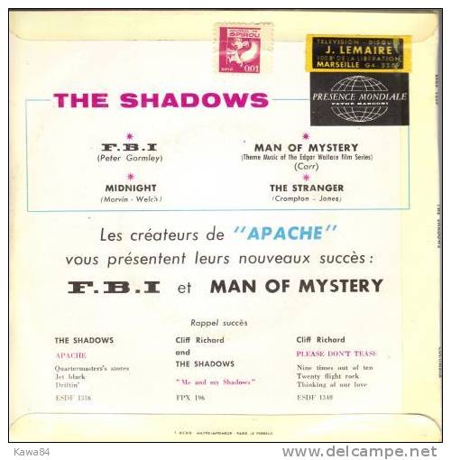 EP 45 RPM (7")  The Shadows  "  F.B.I  " - Instrumental