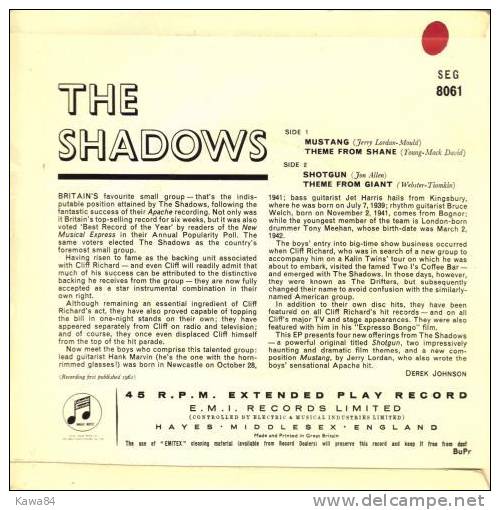 EP 45 RPM (7")  The Shadows  "  Mustang  "  Angleterre - Instrumental