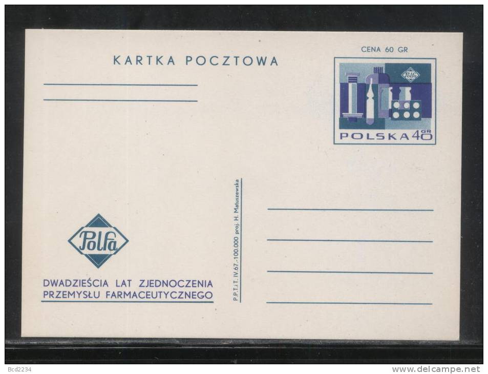 POLAND PC 1967 20TH ANNIV POLFA PHARMACEUTICAL COMPANY MINT PHARMACY CHEMISTRY - Farmacia