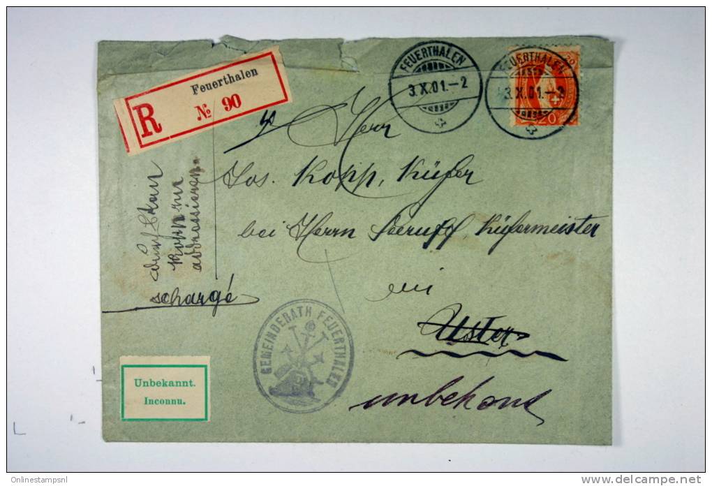 Switserland: Registered Cover 1902 Zürich  -&gt; Ossingen Rare Destination  20 C Orange, - Cartas & Documentos