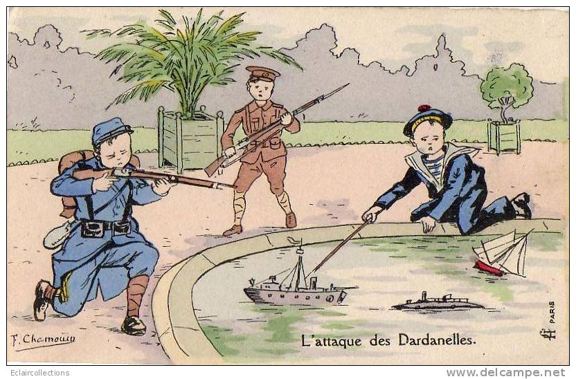 Illustrateur Satyrique Politique Chemouin  L'attaque Des Dardanelles - Satirical