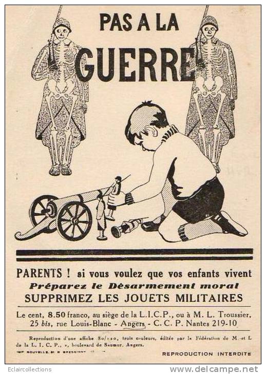 Guerre Propagande Millitaire 39/45  Enfants Ne Jouez Pas A La Guerre  Siège Rue L.Blanc 49 Angers - War 1939-45