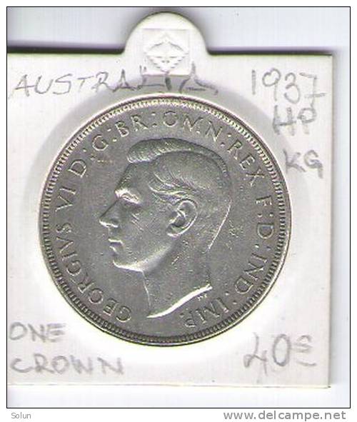 AUSTRALIA 1937 ONE CROWN " HP" " KG "silver Coin - Crown