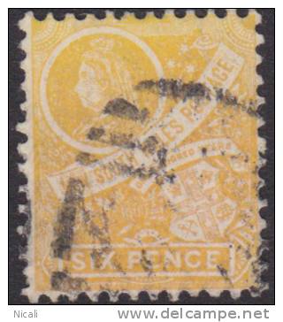 NSW 1899 6d Orange-yellow QV P12 SG 306 U XS136 - Usati