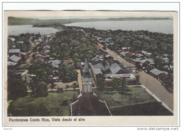 Puntarenas Costa Rica, Aerial View Of Town, Churhc, Architecture, C1920s Vintage Postcard - Costa Rica