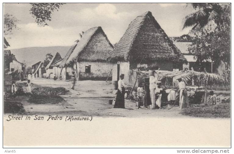 San Pedro Honduras, Street Scene, Native Houses Architecture, C1900s Vintage Postcard - Honduras