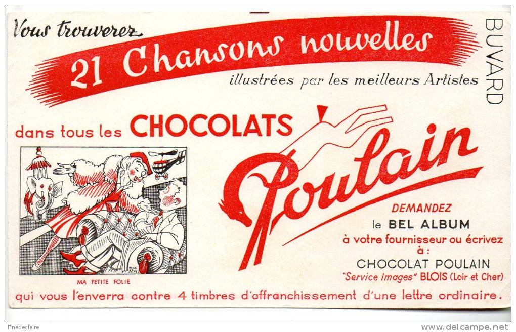 Buvard - Chocolats Poulain - 21 Chansons Nouvelles - Kakao & Schokolade