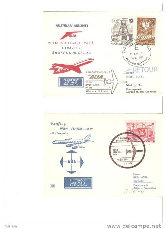 2 Cartas Una De 1963 Y Otra 1964 - Premiers Vols