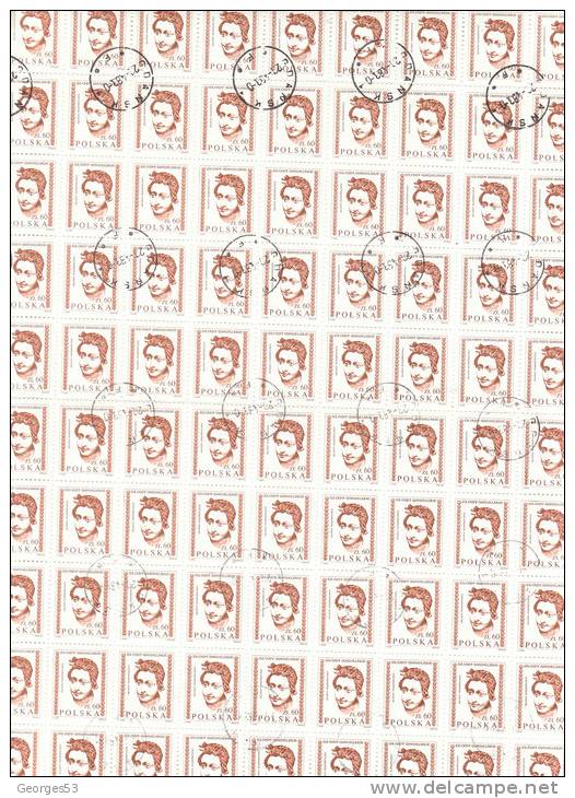 POLOGNE  Feuille De 100  Timbres 0.60 Zloty  Oblitérés - Full Sheets