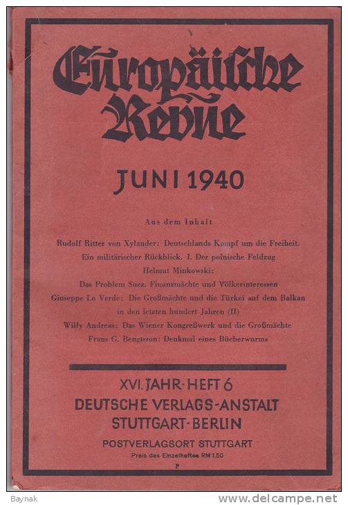 EUROPEISCHE REVUE  -  1940  -  70 PAGES  -  KONSERVATIVE UND AB 1933 NATIONALSOZIALISTISCHE  DEUTSCHE MONATSZEITSCHRIFT - Allemand