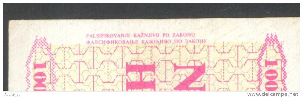 BOSNIA - BOSNIEN UND HERZEGOWINA; 100 Dinara 1992 AU, BREZA This Is Most Rarest Banknote From 1992 NOVCANI BON Serie !!! - Bosnien-Herzegowina