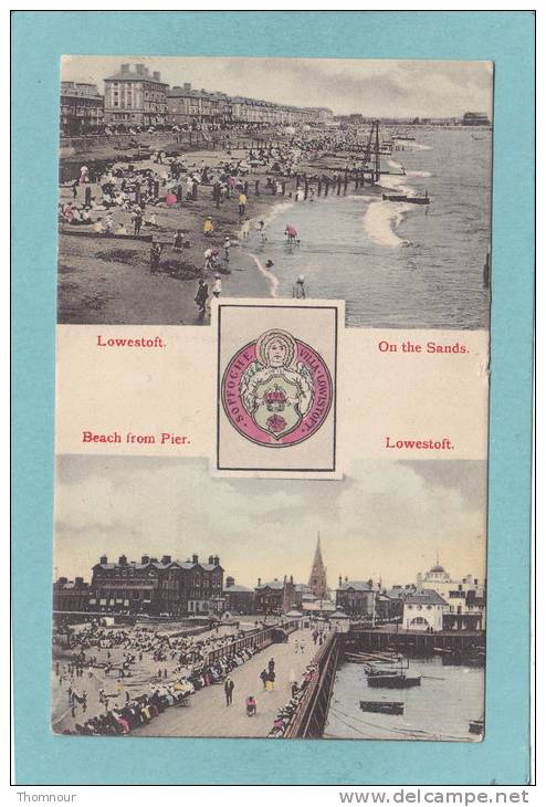 LOWESTOFT.  -  2 VUES  : On The Sands  -  Beach From Pier.  -  1907  - BELLE  CARTE - - Autres & Non Classés