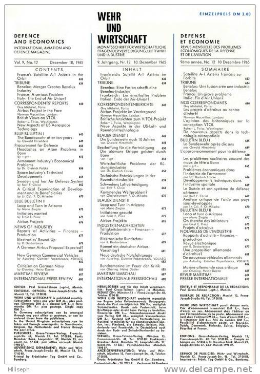 WEHR UND WIRTSCHAFT - DEFENSE ET ECONOMIE -  Revue Problèmes Economiques De La Défense Et De L´AVIATION - 1965    (2918) - Fliegerei