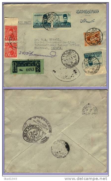 Registerd Letter OHEMS Parliament Ägypten To Montreal 1945 (514) - Covers & Documents