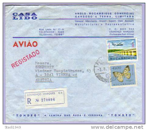 Airmail Registered Letter Mocambique Lourenco Marques To Vienna 1970 (516) - Mozambique